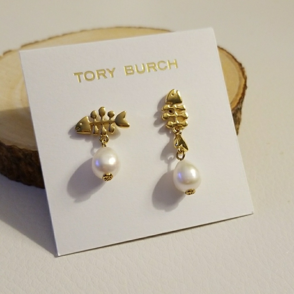 Tory Burch pearl fish earrings